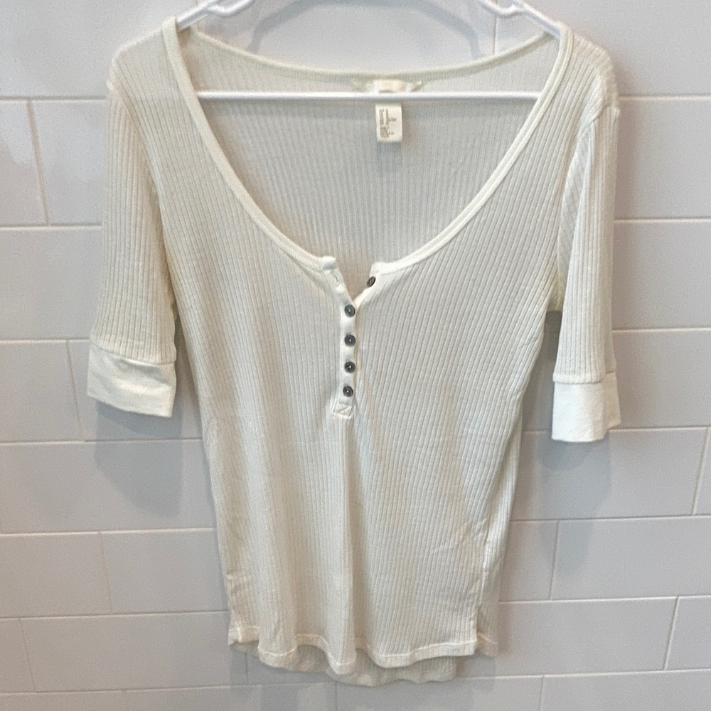 Semi-sheer white button top